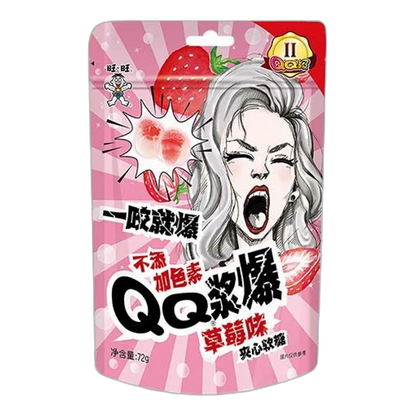 WANT WANT Gummy Strawberry Bonbons mit Füllung 72g | Fruchtiger Snack